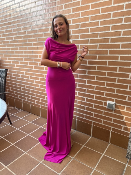 VESTIDO LISO LARGO ESCOTE DRAPEADO ESPALDA CRUZADA 5556