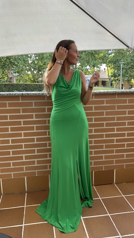 VESTIDO LISO LARGO ESCOTE DRAPEADO ESPALDA CRUZADA 5556