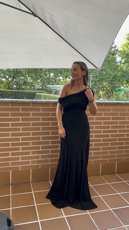 VESTIDO LISO LARGO ESCOTE DRAPEADO ESPALDA CRUZADA 5556