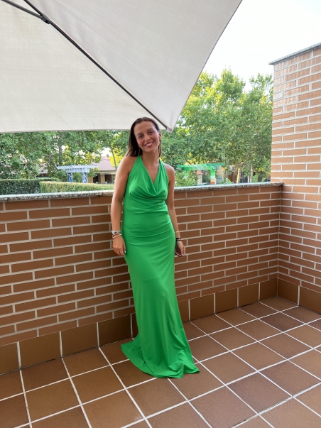 VESTIDO LISO LARGO ESCOTE DRAPEADO ESPALDA CRUZADA 5556