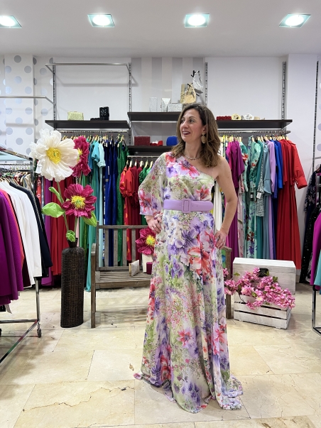 VESTIDO LARGO ESTAMPADO HOMBRO MONCHO HEREDIA 507721