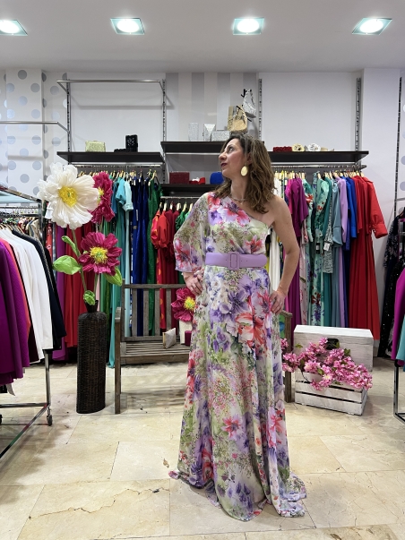 VESTIDO LARGO ESTAMPADO HOMBRO MONCHO HEREDIA 507721