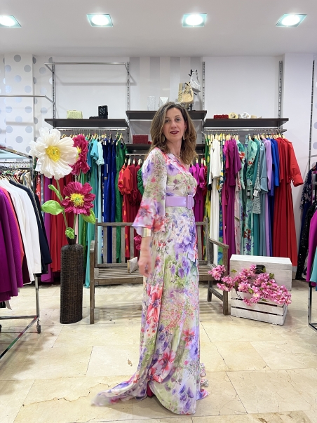 VESTIDO LARGO ESTAMPADO HOMBRO MONCHO HEREDIA 507721