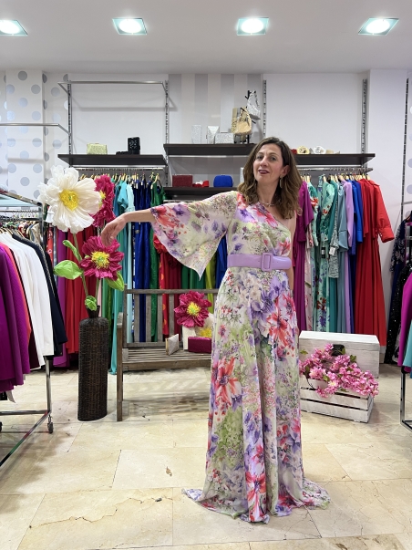 VESTIDO LARGO ESTAMPADO HOMBRO MONCHO HEREDIA 507721