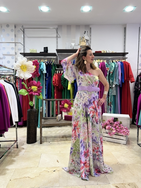 VESTIDO LARGO ESTAMPADO HOMBRO MONCHO HEREDIA 507721