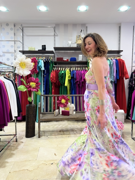 VESTIDO LARGO ESTAMPADO HOMBRO MONCHO HEREDIA 507721