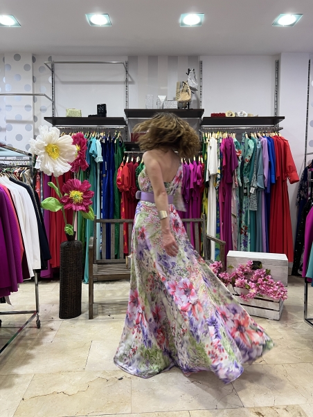 VESTIDO LARGO ESTAMPADO HOMBRO MONCHO HEREDIA 507721