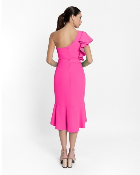 VESTIDO HOMBRO MIDI VOLANTE MONCHO HEREDIA 10072