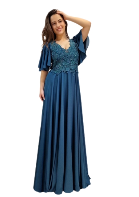 VESTIDO LARGO CON ENCAJE Y MANGAS 13