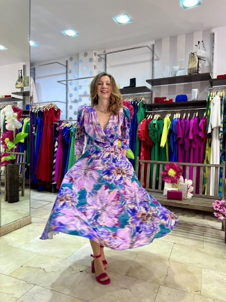 VESTIDO MIDI ESTAMPADO VUELO CON MANGA K120E MARTA EN BRASIL