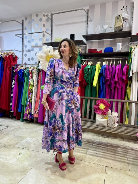 VESTIDO MIDI ESTAMPADO VUELO CON MANGA K120E MARTA EN BRASIL