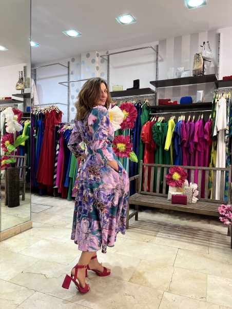 VESTIDO MIDI ESTAMPADO VUELO CON MANGA K120E MARTA EN BRASIL