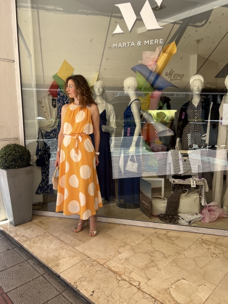 VESTIDO HALTER MIDI LUNARES MONCHO HEREDIA 10426