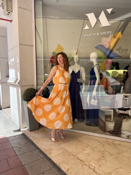 VESTIDO HALTER MIDI LUNARES MONCHO HEREDIA 10426