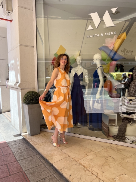 VESTIDO HALTER MIDI LUNARES MONCHO HEREDIA 10426