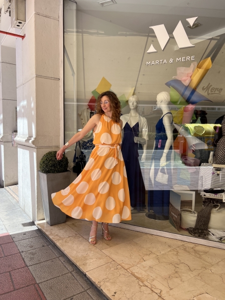 VESTIDO HALTER MIDI LUNARES MONCHO HEREDIA 10426