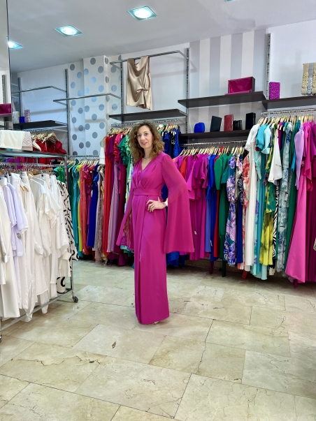 VESTIDO LARGO LISO MANGAS CAPA GASA 2541