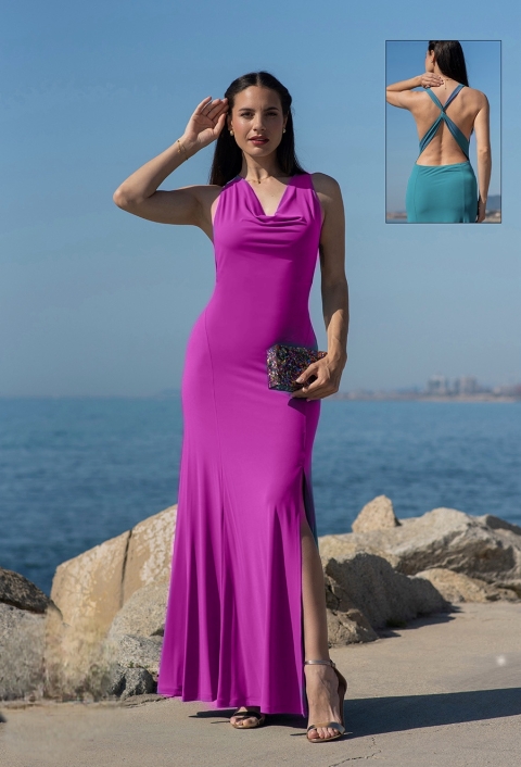 VESTIDO LARGO DRAPEADO CRUZADO ESPALDA 416448 2