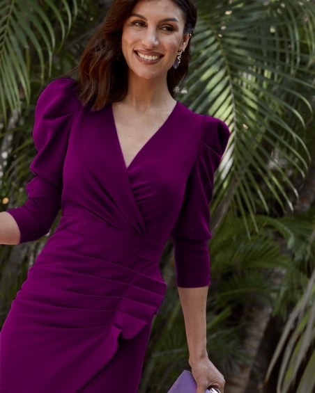 VESTIDO MIDI RECTO MANGA ABULLONADO MARTA EN BRASIL 113ROCIO