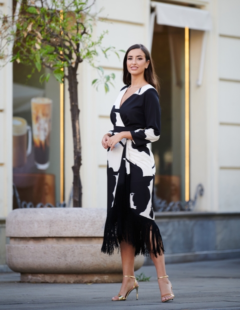 VESTIDO FLECOS ESTAMPADO MIDI 8803