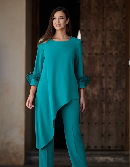 CONJUNTO PANTALON ASIMETRICO PLUMAS 8603
