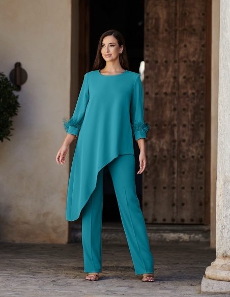 CONJUNTO PANTALON ASIMETRICO PLUMAS 8603