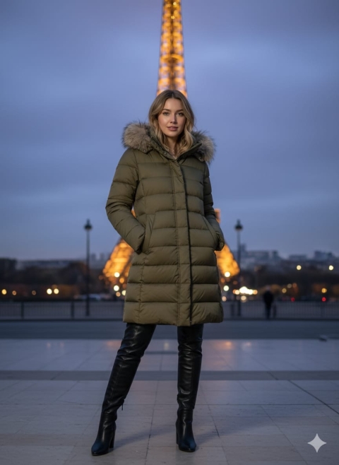 PARKA PLUMAS LARGAS CON CAPUCHA Y PELO NATURAL RESET 2764