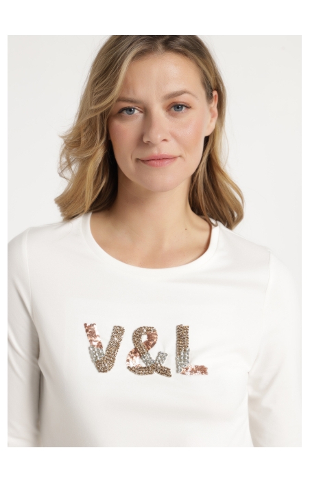 CAMISETA LETRAS LENTEJUELAS V&L 144038