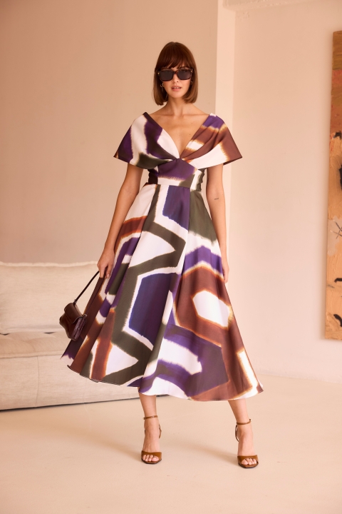 VESTIDO MIKADO ESTAMPADO MIDI CARLA RUIZ 5254250