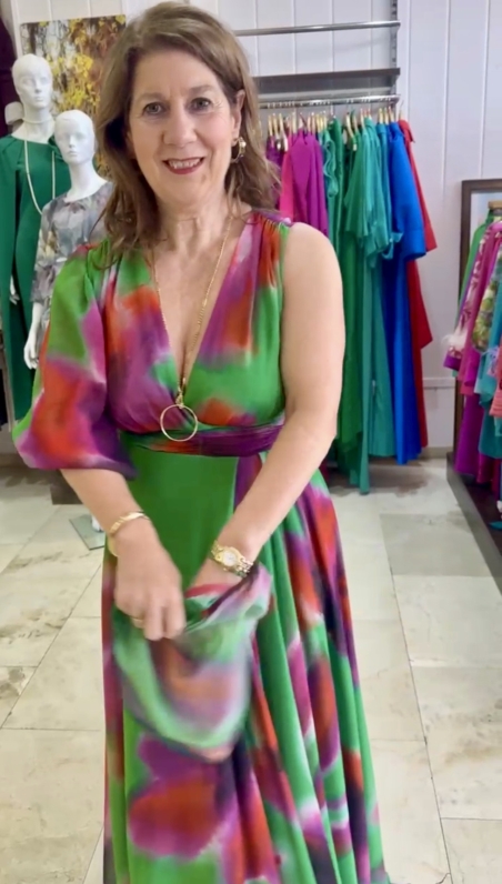 VESTIDO LARGO GASA ESTAMPADO MANGAS DESMONTABLES 2648
