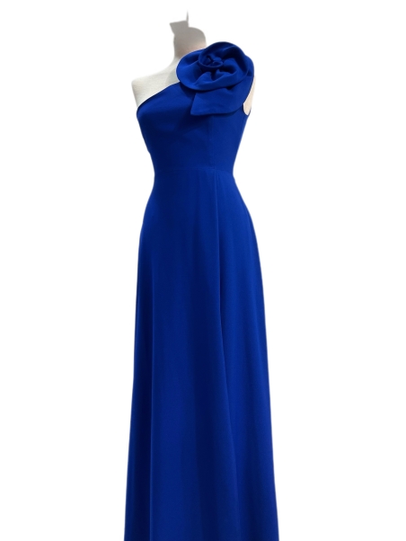 VESTIDO LARGO LISO UN SOLO HOMBRO FLOR 9821