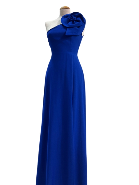 VESTIDO LARGO LISO UN SOLO HOMBRO FLOR 9821