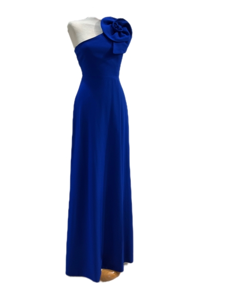 VESTIDO LARGO LISO UN SOLO HOMBRO FLOR 9821