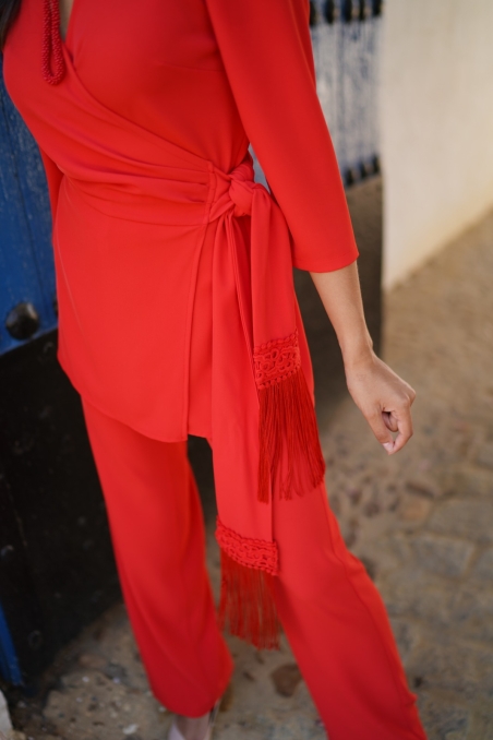 CONJUNTO DE PANTALON CRUZADO LISO CINTO FLECO 326011