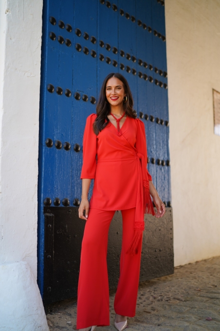 CONJUNTO DE PANTALON CRUZADO LISO CINTO FLECO 326011