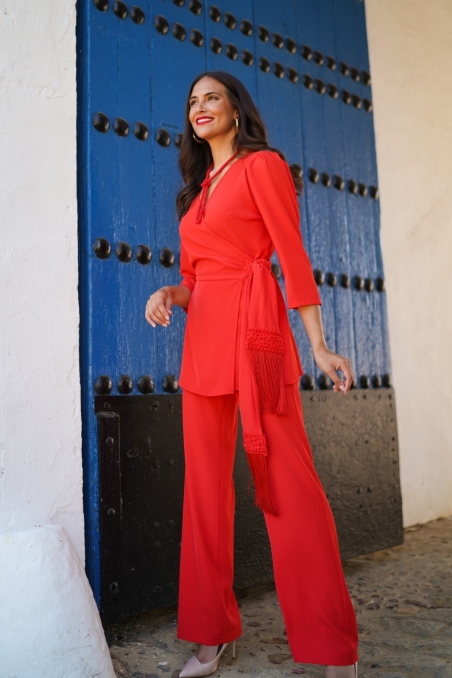 CONJUNTO DE PANTALON CRUZADO LISO CINTO FLECO 326011