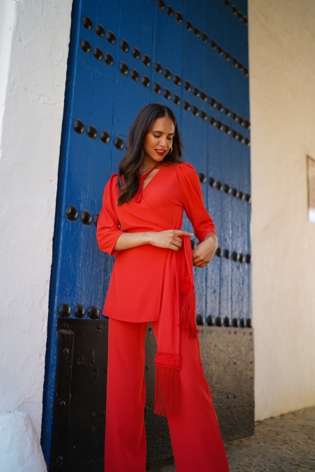 CONJUNTO DE PANTALON CRUZADO LISO CINTO FLECO 326011