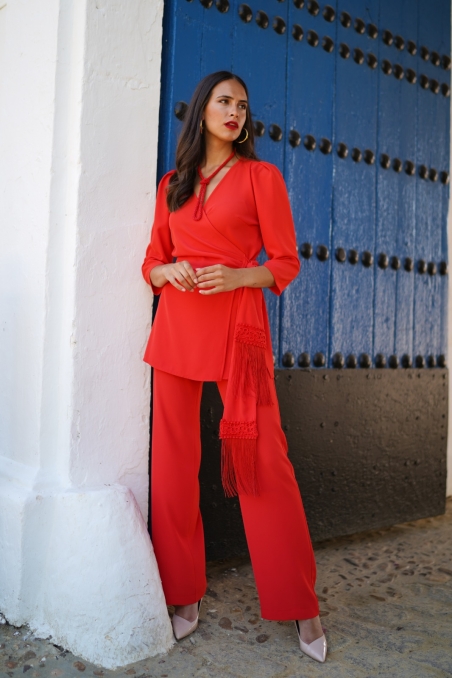 CONJUNTO DE PANTALON CRUZADO LISO CINTO FLECO 326011