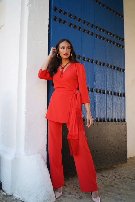 CONJUNTO DE PANTALON CRUZADO LISO CINTO FLECO 326011