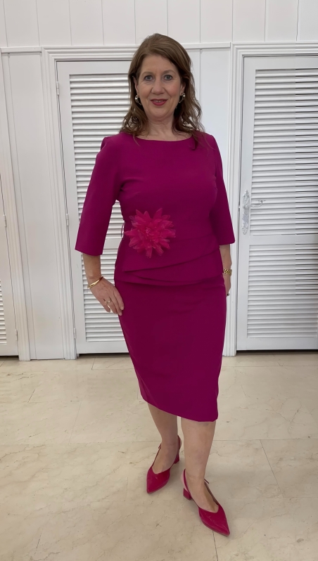 VESTIDOMANGA FRANCESA LISO SOBRE FALDA LESLI