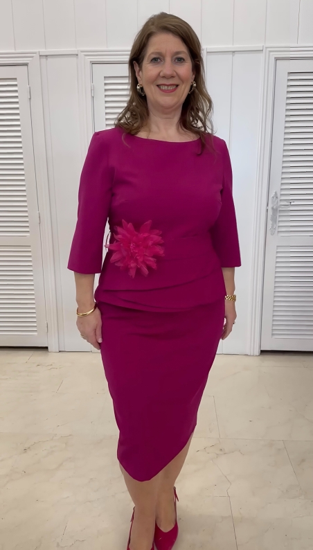 VESTIDOMANGA FRANCESA LISO SOBRE FALDA LESLI