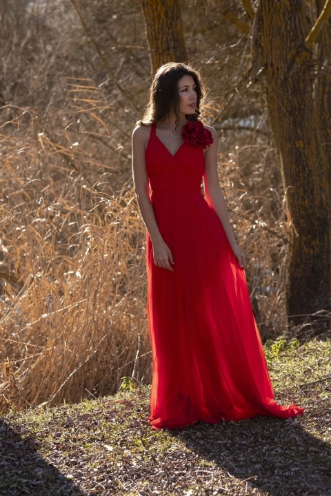 VESTIDO LARGO GASA VUELO LISO