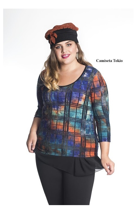 CAMISETA MUJER CUADROS VOLANTE 5249TOKIO