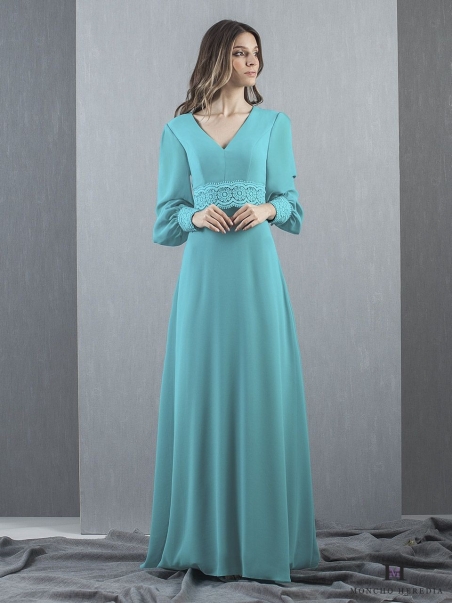 VESTIDO LARGO GASA MANGA LARGA MONCHO HERDIA 50339