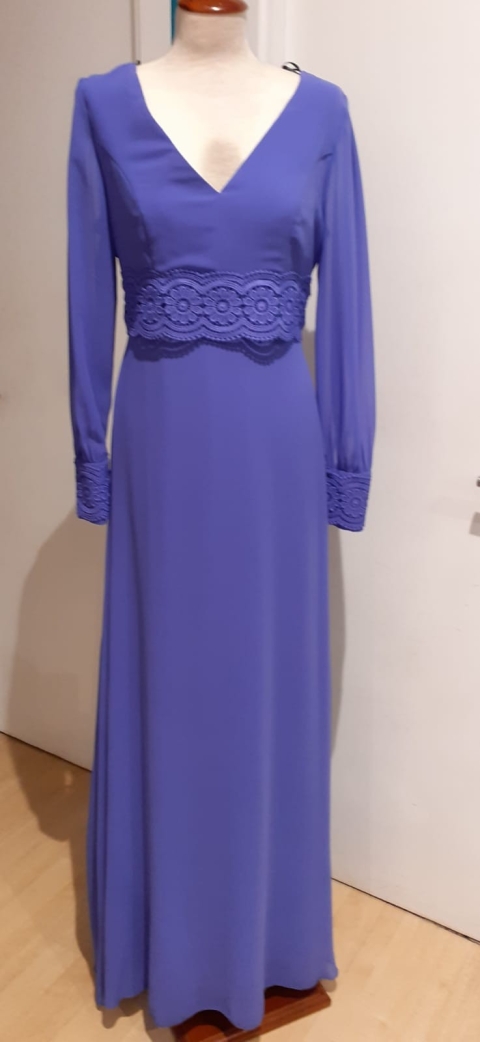 VESTIDO LARGO GASA MANGA LARGA MONCHO HERDIA 50339 2