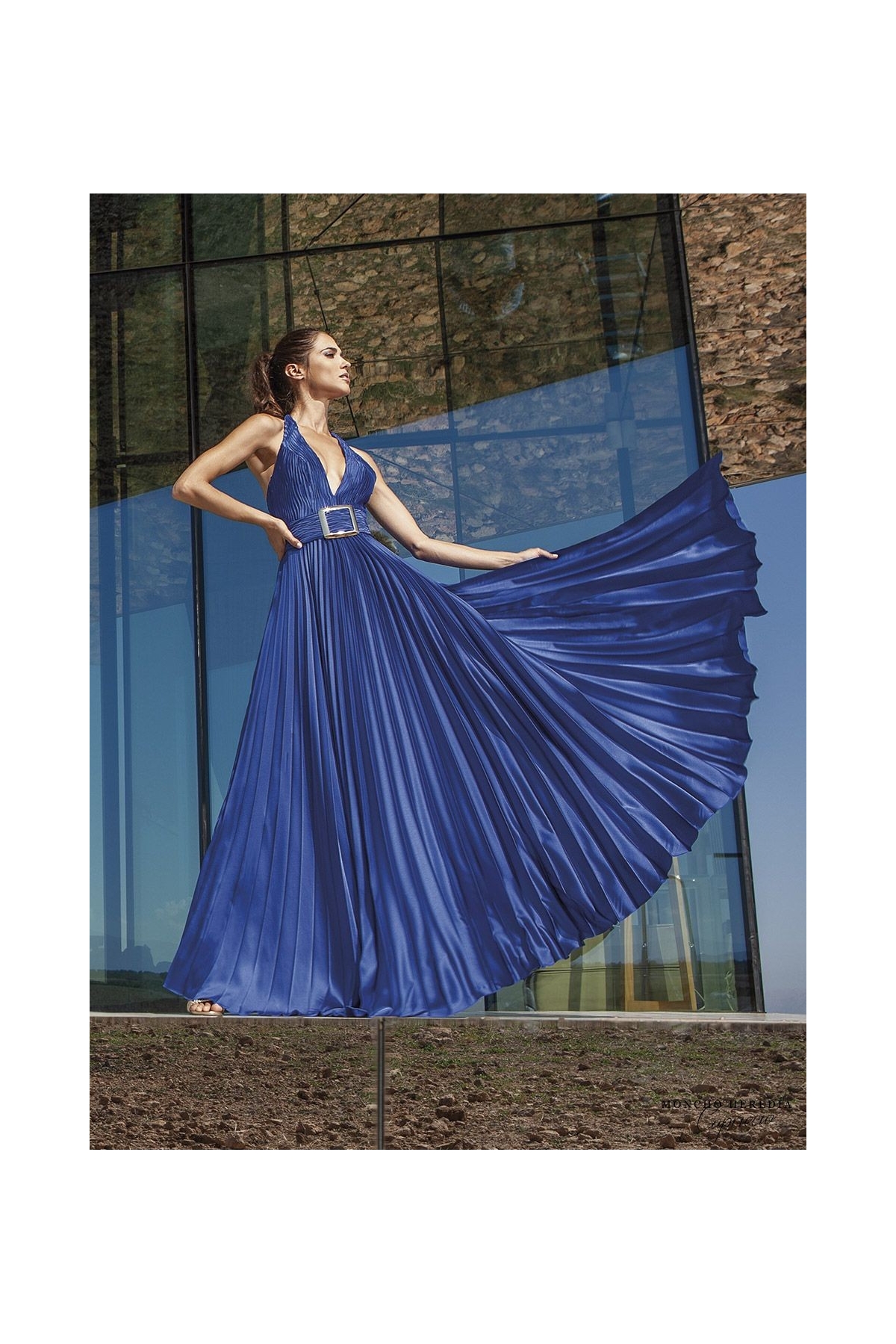 VESTIDO LARGO PLISADO  MONCHO HEREDIA 506523