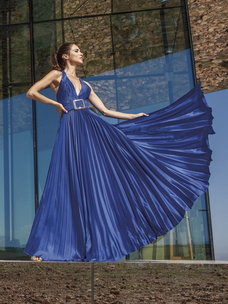 VESTIDO LARGO PLISADO  MONCHO HEREDIA 506523