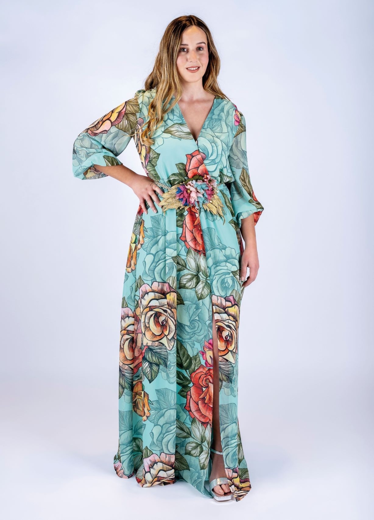 Vestido de manga longa deals estampado