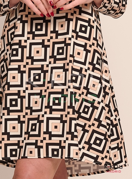 VESTIDO MANGA LARGA ABULLONADA GEOMETRICO COLMAR