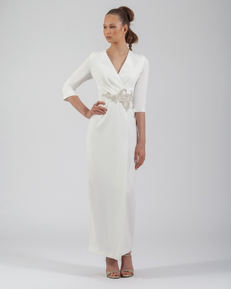 VESTIDO LARGO BLANCO MANGA FRANCESA MONCHO HEREDIA 50051